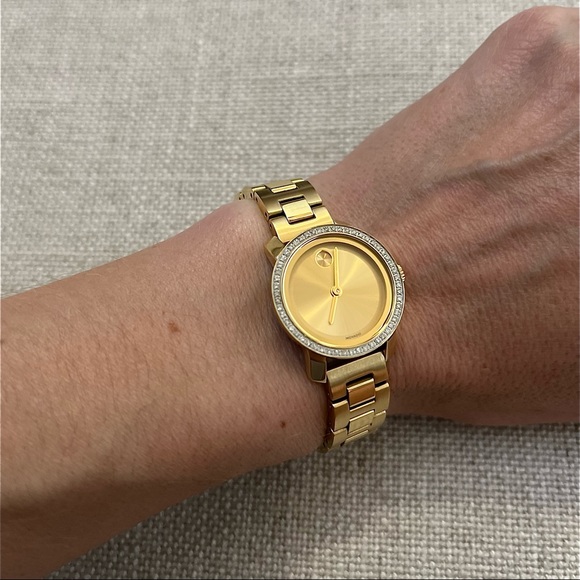 Ladies Movado Bold Champagne Dial Gold-Tone Diamond Bezel Watch - Picture 3 of 11